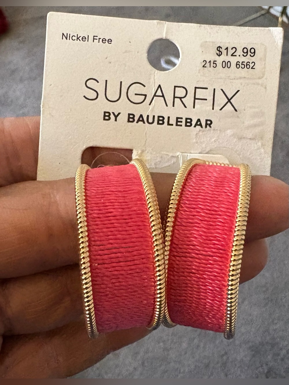 BaubleBar Pink Wrapped Hoop Earrings with Gold Trim